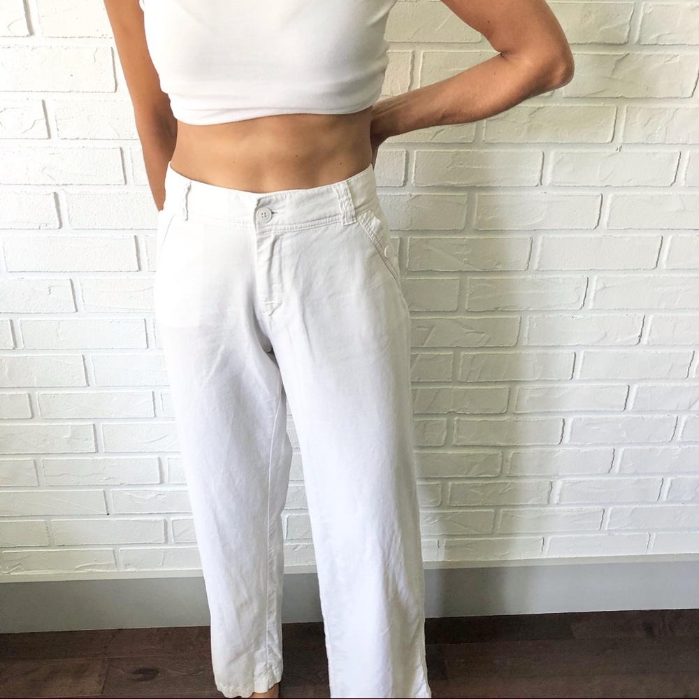 Nicole Miller white linen blend straight leg pants